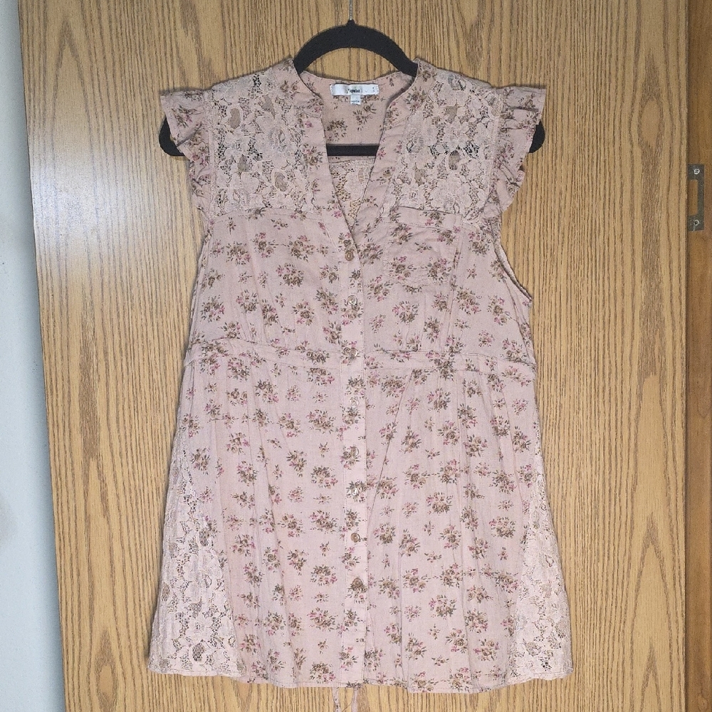 Papaya Pink Floral Top with Lace Details
